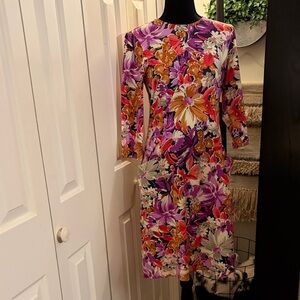 J. McLaughlin Floral Midi Dress - Purple, Orange, and Cream